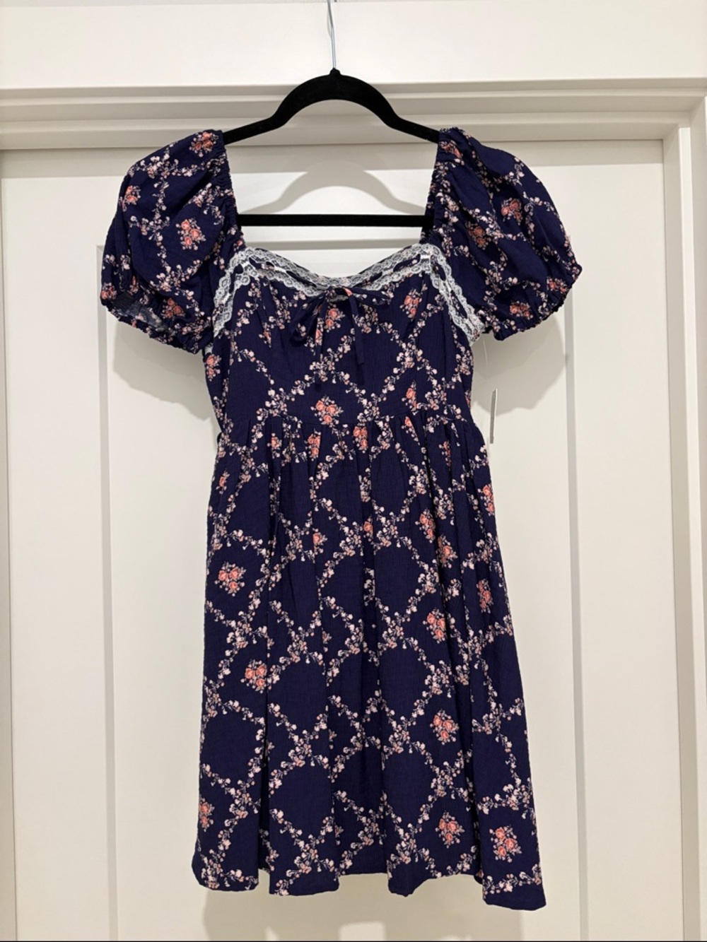 NWT [Altar'd State] Azura Mini Floral Puff Sleeve Lace Trim Dress Women’s XXS - Picture 5 of 14